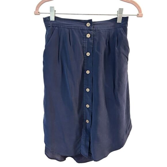 Madewell Navy Blue Button Front Silk Knee length Skirt Size XSY2K Feminine - Picture 1 of 12